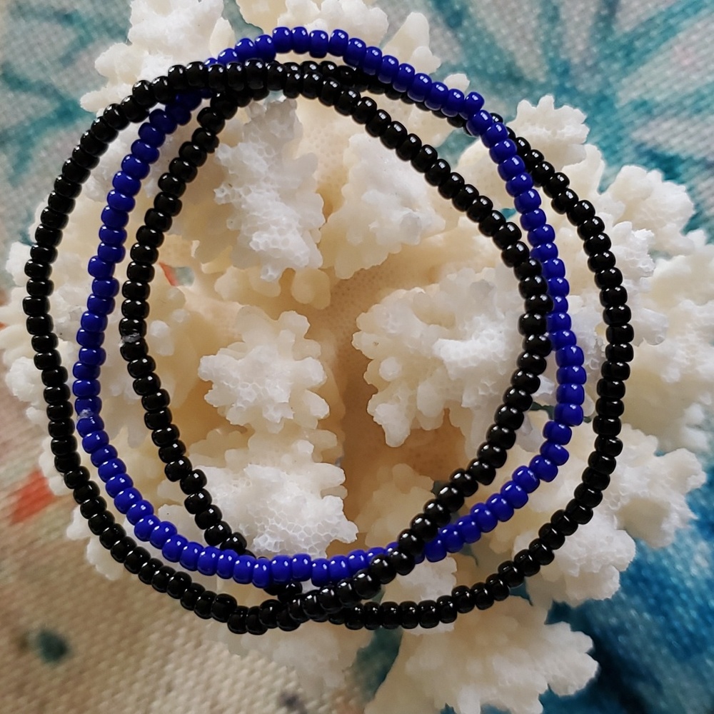 Seed Bead Stack Stretch Bracelets "Blue Line" - Picture 10 of 16